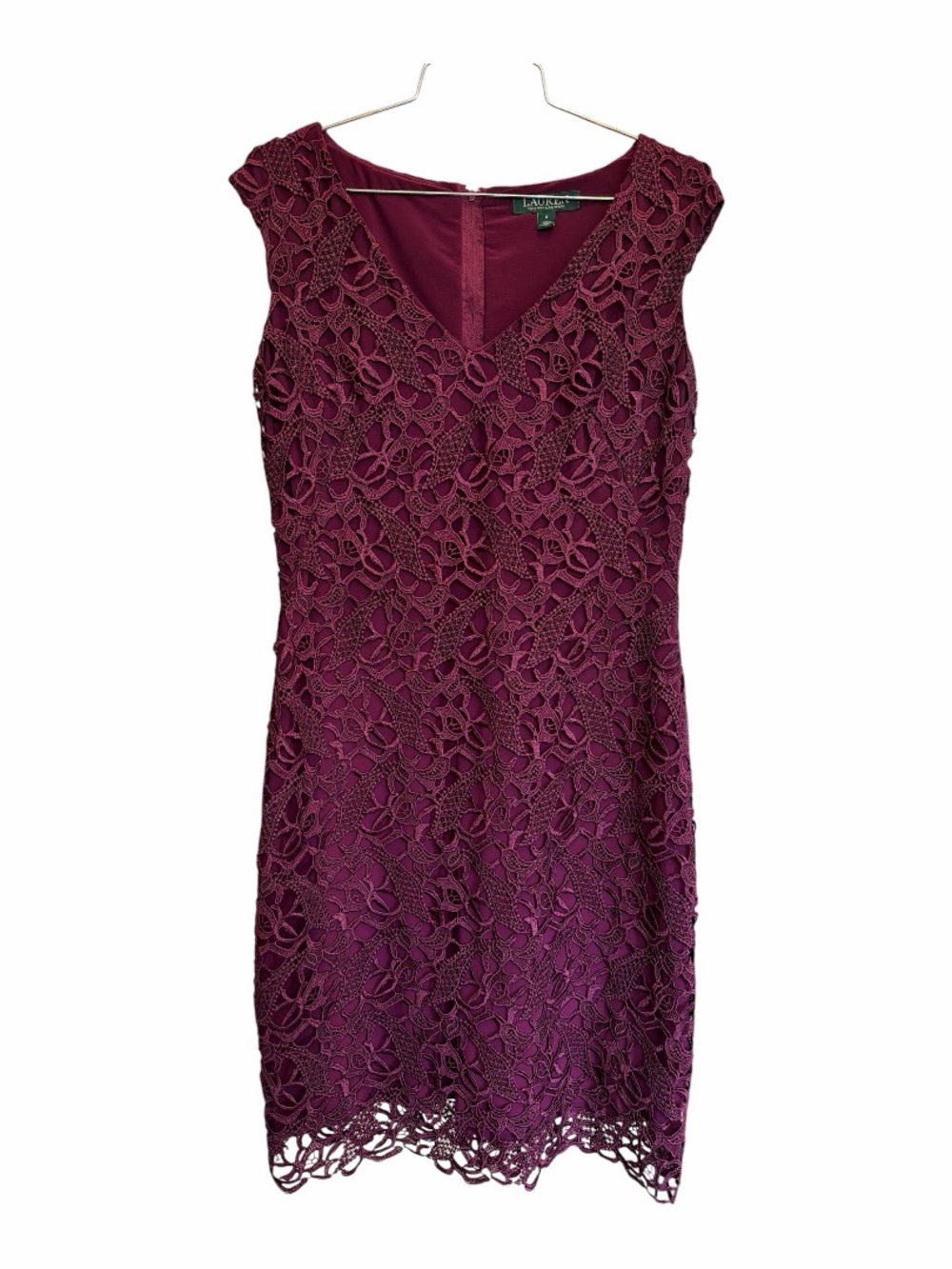 Lauren Ralph Lauren Burgundy Lace Sheath Dress Size 6 Cocktail Guest - Picture 11 of 12